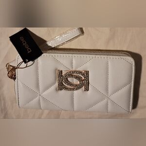 Brand New White Quilted Bebe Women's Wristlet/Wallet/Clutch Bag
